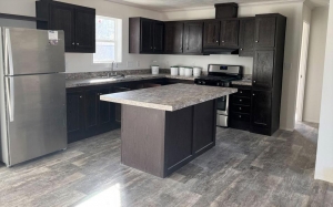 Kitchen island with stainless appliances